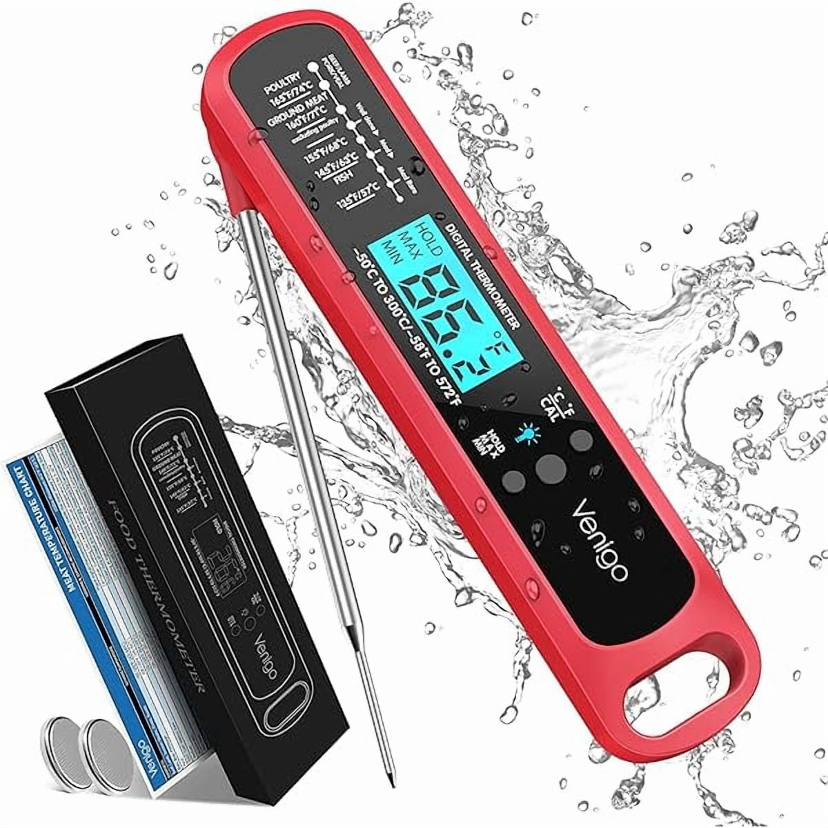 ZLC Digital Meat and Food Thermometer for Cooking and Grilling, Waterproof Instant-Read Cooking Thermometer, Kitchen Probe Thermometer for Baking, Roasting, Smoking, Deep Frying (Red)