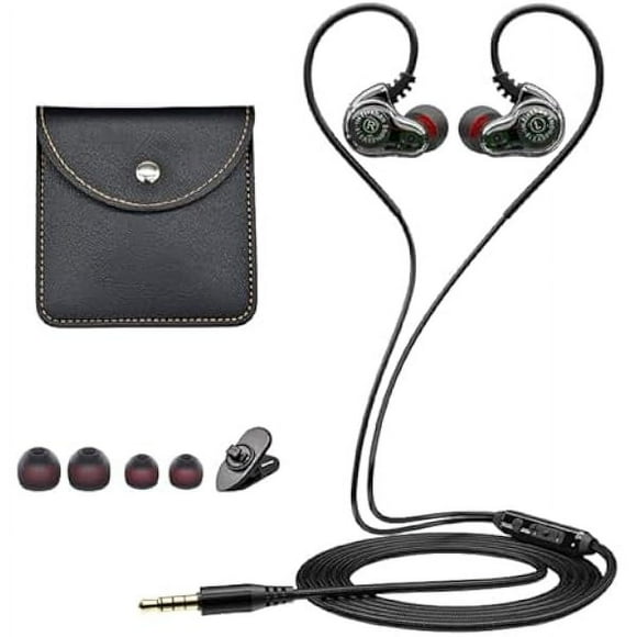 ZLC Dual Driver Wired Earbuds 3.5mm in Ear Headphones with Mic and Hooks, 1.2m Cord Aux Jack Wrap Around Over Ear Earphones with Extra Bass for Phone PC Tablet MP3 Player Gaming Sport Running