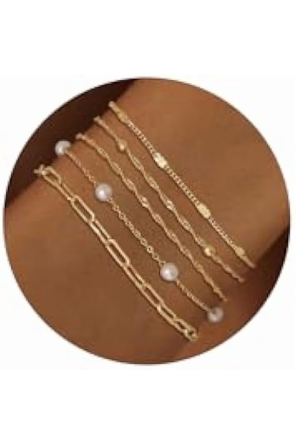 Gold Bracelets for Women Trendy, Dainty 14K Gold Plated Bracelet Stack Beaded Chain Bracelet Set Thin Small Cute Paperclip Bracelets Fashion Waterproof Jewelry Gift Gold Accessories for Women
