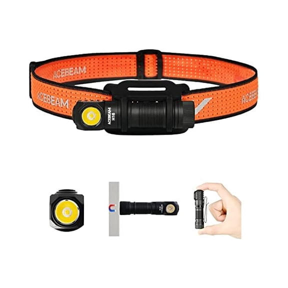 ZLC H16 650 High Lumens Rechargeable Led Headlamp Flashlight, EDC AA Right Angle Flashlight, Pocket Mini Small Flash Light with Clip, 519A 90+ High CRI Led Head Lamp with Headband kit (5000K)