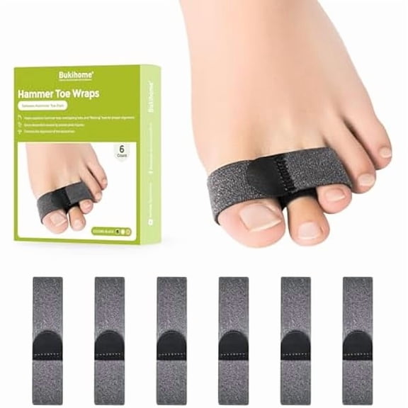 ZLC Hammer Toe Straightener - Reusable Fabric Toe Wraps Protect and Straighten Hammertoes - Toe Corrector for Men and Women - Realign Bent, Curled, Crooked, Claw, Hammer Toes (Dark Gray, 6 Pack)