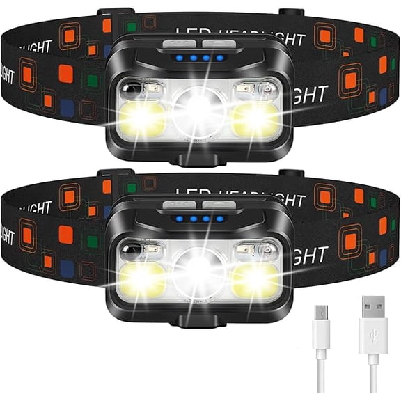 ZLC Headlamp Rechargeable, Lumen Super Bright Motion Sensor Head Lamp Flashlight,2-Pack Waterproof LED Headlight with White Red Light,8 Modes Head Lights for Camping Cycling Running Fishing
