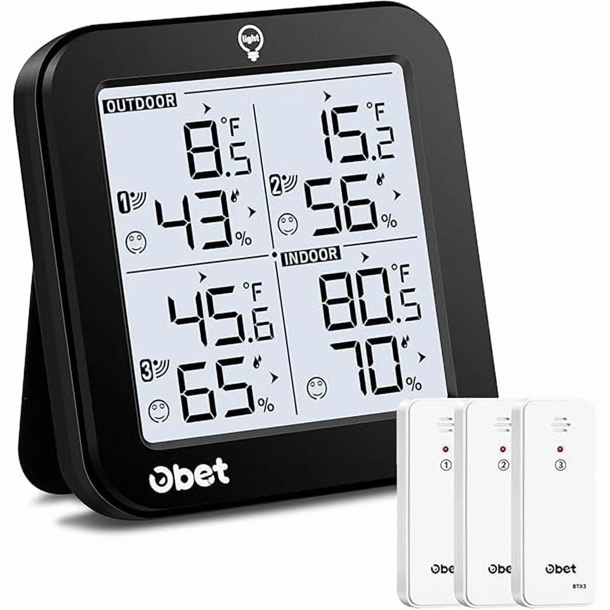 ZLC Indoor Outdoor Thermometer Wireless with 3 Sensors Weather Station Temperature Humidity Monitor 500ft Range and Adjustable Backlight and Min Max Data Black