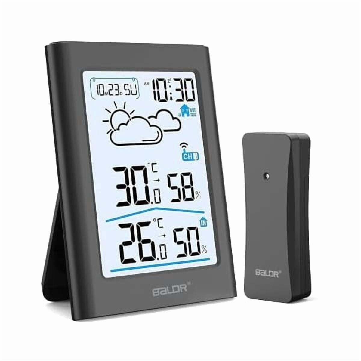 ZLC Indoor Outdoor Thermometer Wireless, Battery Powered Weather Station Indoor Outdoor with Clock, Portable Outside Temperature Monitor for Home Patio