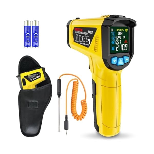 ZLC Infrared Thermometer Laser Temperature Gun, -58°F to 1472°F (-50~800°C), Non-Contact Digital IR Thermometer Temp Gun Gun with Color LCD for Cooking Pizza Oven, Adjustable Emissivity