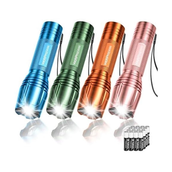ZLC LED Flashlight High Lumens SR2000 Pro, 4 Pack Brighter Tactical Flashlights with 5 Modes & Zoomable, Powerful Mini Flash Light for Emergency, Camping, Hiking (Colorful)