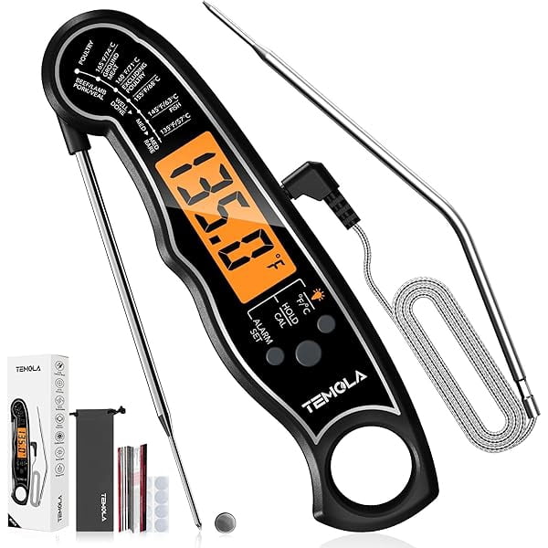 ZLC Meat Thermometer, Instant Read Food Thermometer for Cooking, Digital Food Thermometer with LCD Backlight for Candy Fry Grill BBQ Liquids, Kitchen Oven Safe Dual Probe 2 in 1 Thermometer