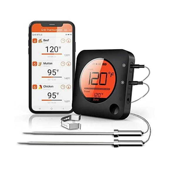 ZLC Meat Thermometer Wireless Bluetooth, LCD Digital Meat Thermometer with Dual Probe, Wireless Remote BBQ Thermometer for Smoker Kitchen Cooking Grill Thermometer Timer for Grilling BBQ Oven