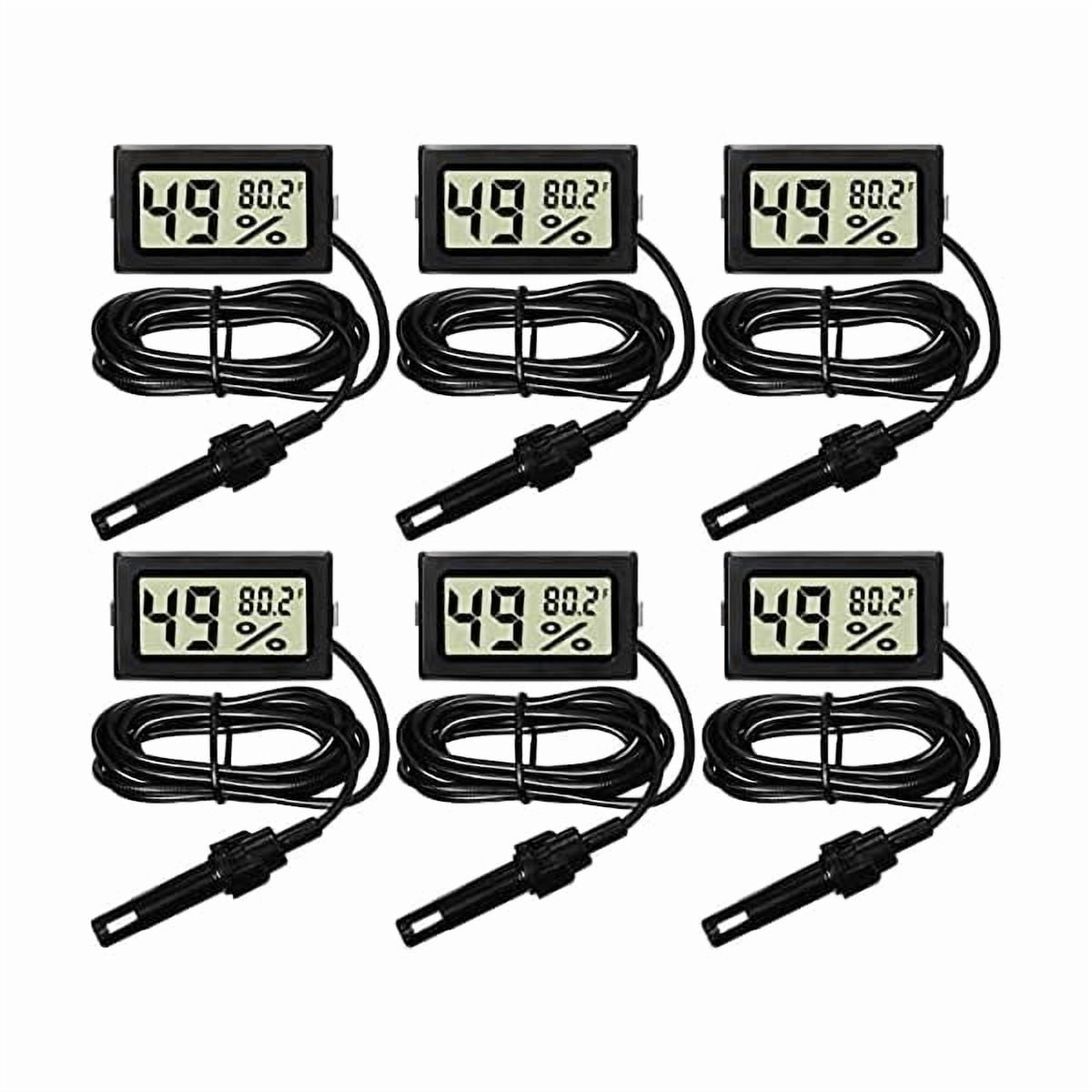 ZLC Mini Digital Temperature Humidity Meters Gauge with Probe Gauge LCD Fahrenheit Display Thermometer Hygrometer for Incubator Reptile Plant Greenhouse Chicken Coop Garden(Black, 6 Pieces)