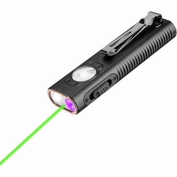 ZLC Mini X3 Rechargeable EDC Flashlight with White Light, Flood Light, UV and Green Beam, 1050 Lumens Portable Flat Flashlights, Fourfold Light Sources Pocket Lights for Emergency (Black)