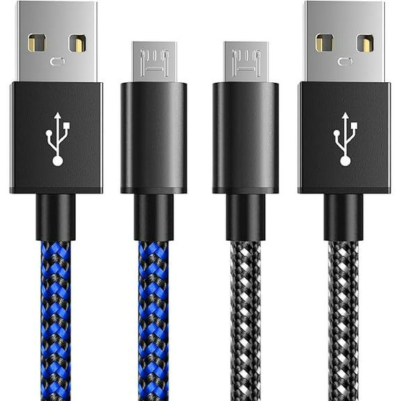 ZLC PS4 Controller Charger Charging Cable, 2 Pack 10ft Extra Long Micro USB 2.0 Cable, Nylon Braided Cord, for PS4, PS4 Slim/Pro, Xbox One S/X Controller, Android Phones, Black+Blue