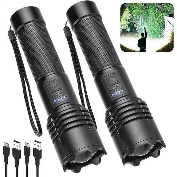 ZLC Rechargeable 99000 High Lumens LED Flashlights 2 Pack, Super Bright Flashlight with 3 Modes, IPX6 Waterproof, Powerful Handheld Flash Light for Home Camping Emergency (Black)