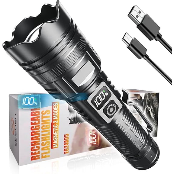 ZLC Rechargeable Flashlights High Lumens 2000 2 Modes High/Low, Super Bright Magnetic LED Flashlight Long Distance 3280FT, Powerful Long Lasting Strong Flash Light USB C with Clip for Hiking