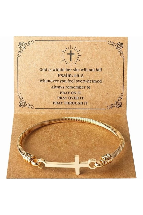 Religious Gift for Her Christian Cross Bracelet Bible Verse God is Within Her She Will Not Fall Inspirational Bracelets For Women Stainless Steel Jewelry Gift To Daughter Best Friend