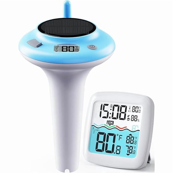 ZLC Solar Pool Thermometer Floating Easy Read, IPX8 Waterproof Wireless Digital Thermometer with Indoor Thermometers for Swimming Pool, Spa, Aquarium, Cold Plunge, Hot Tub, Pond