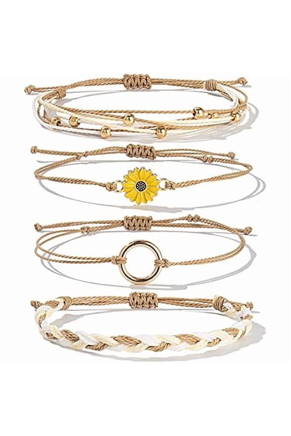 Sunflower String Bracelet Handmade Braided Rope Charms Boho Surfer Bracelet for Women Easter Gifts