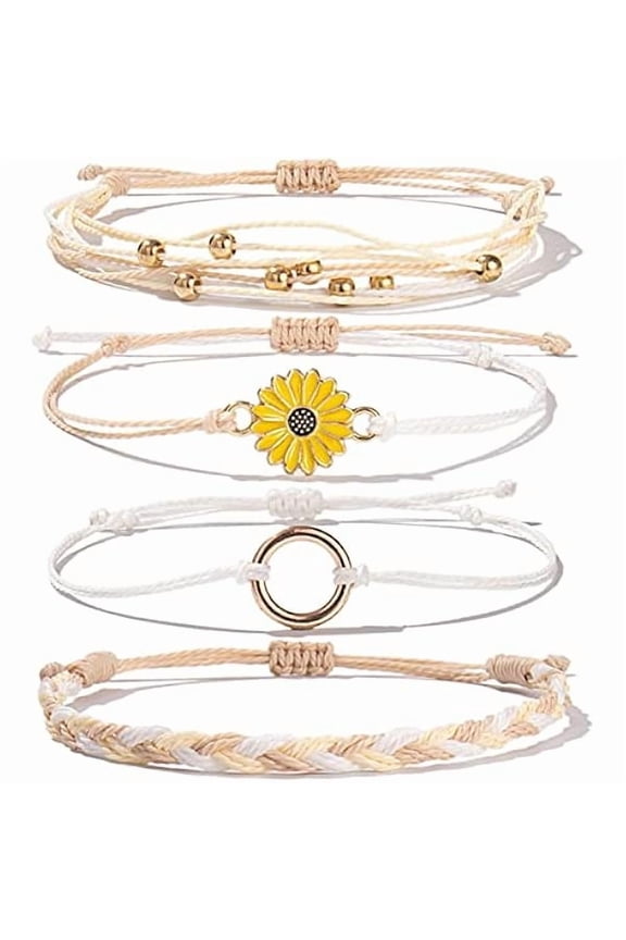 Sunflower String Bracelet Handmade Braided Rope Charms Boho Surfer Bracelet for Women Easter Gifts