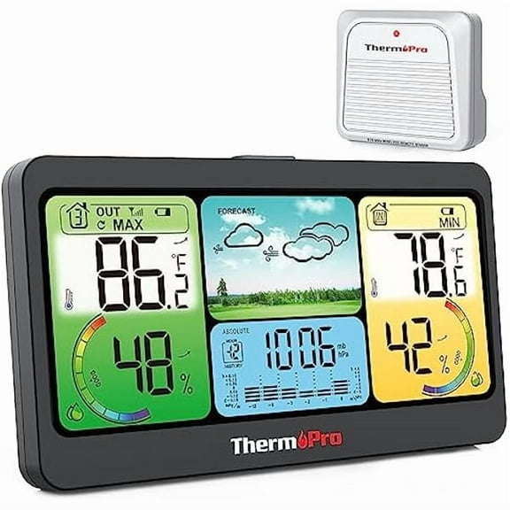 ZLC TP280 1000FT Home Weather Stations Wireless Indoor Outdoor Thermometer, Indoor Outdoor Weather Stations with Accurate Sensor, Inside Outside Weather Thermometer Barometer with Forecast