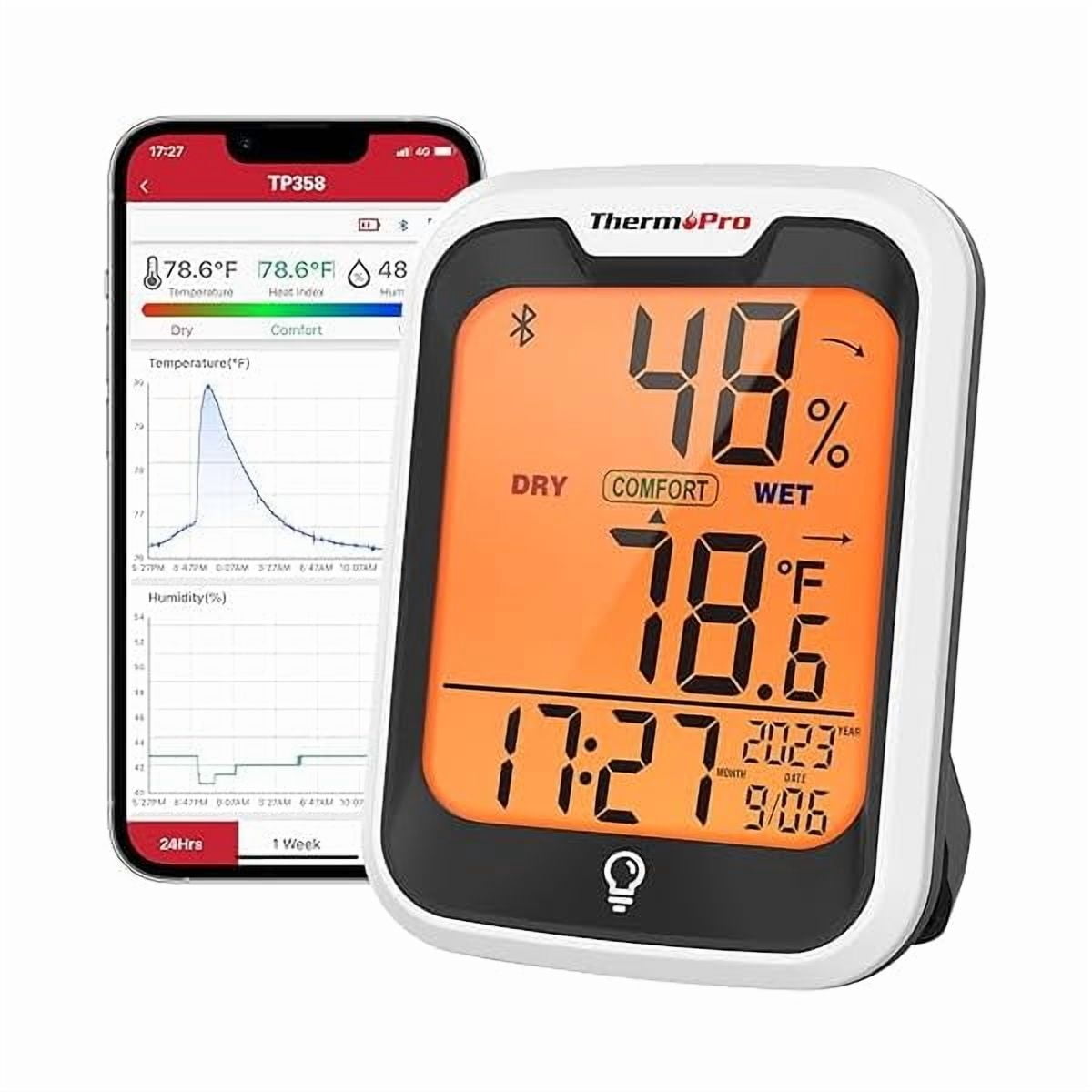 ZLC TP358 Bluetooth Thermometer for Room Temperature with Built-in Clock, Smart Temperature Sensor and Humidity Meter with Backlit, 260Ft Hygrometer Indoor Thermometer with Data Storage Export