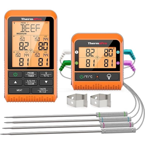 ZLC TP829 1000ft Wireless Meat Thermometer Digital for Grilling and Smoking, 4 Meat Probes Grill Thermometer for Outside Grill, BBQ Thermometer for Cooking Turkey Temperature Indicator