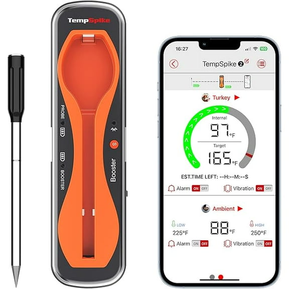 ZLC TempSpike 500 ft Wireless Meat Thermometer Digital, Bluetooth Meat Thermometer Wrieless for Beef Lamb Chicken Turkey, Smoker Acccessories for Rotisserie Sous Vide BBQ Oven Air Fryer