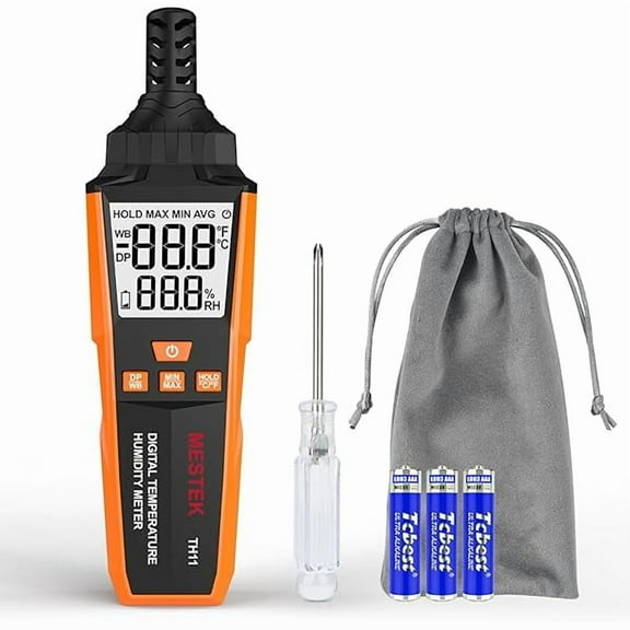 ZLC Temperature Humidity Meter, High Precision Digital Hygrometer with Ambient, Dew Point, Wet Bulb Temperature for Indoor Outdoor, Thermometer with Min/Max, Data Hold, LCD Backlight, TH11