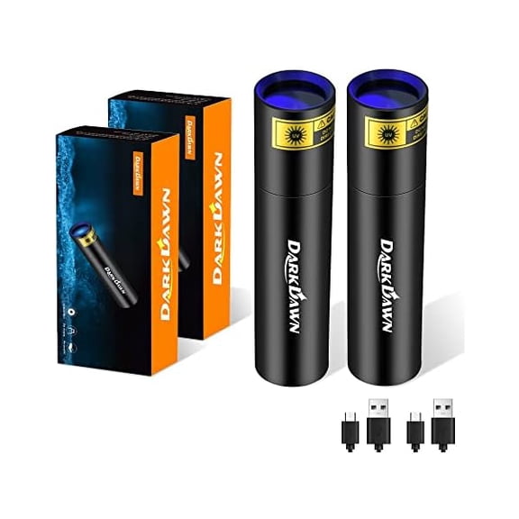 ZLC UV Flashlight 365nm Woods Lamp USB Rechargeable Portable Blacklight LED Ultraviolet Light Mini, Detector for Pet Urine, Stains, Uranium Glass, Money, Amber 370nm, 2 Pack