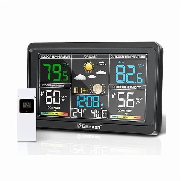 ZLC Weather Stations Wireless Indoor Outdoor Thermometer, Color VA Display Digital Weather Thermometer, Temperature Humidity Monitor with Barometer, Calendar, and Adjustable Backlight
