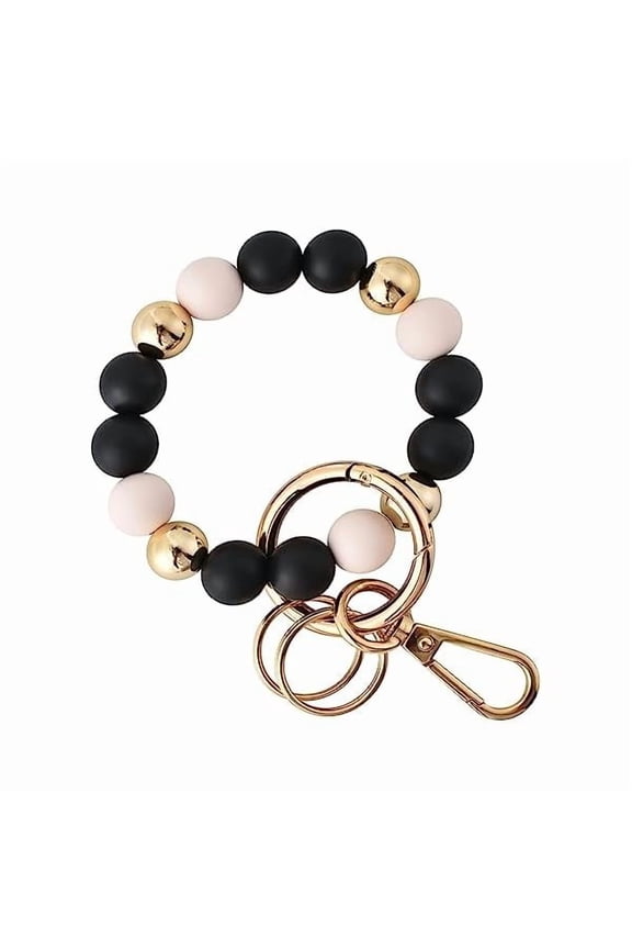 Wristlet Keychain Silicone Beaded Key Ring Bracelet for Women Elastic Bangle Key Chain Holder