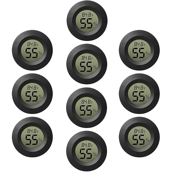 ZLC10-Pack Mini Thermometer Hygrometer, Small Digital Electronic Temperature Humidity Meters Gauge Indoor LCD Display for Humidors, Greenhouse, Garden, Cellar, Fridge, Mason Jar