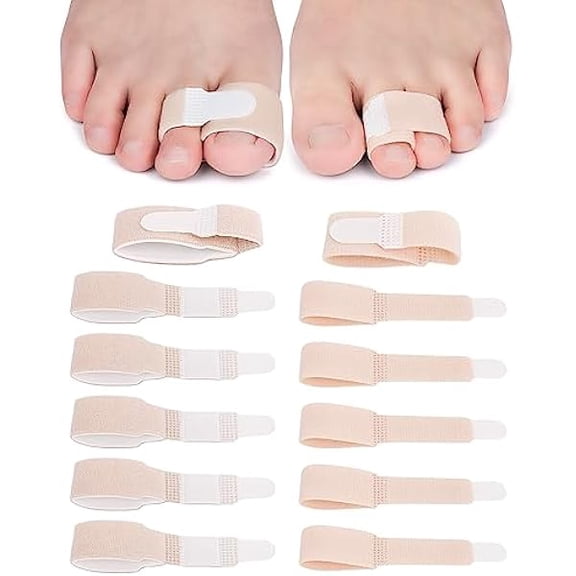 ZLC12 Pack Fabric Hammer Toe Corrector, Reusable Broken Toe Protectors Buddy Taped Wraps, Hammertoe Straightener, Toe Splint for Broken Toe, Crooked Toes, Bent Toes