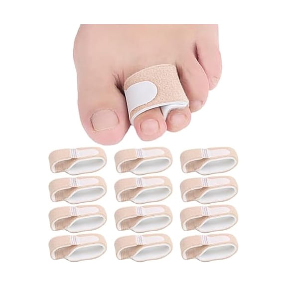 ZLC12 Pack Fabric Hammer Toe Corrector Straightener, Reusable Broken Toe Tape Buddy Straps Wraps Splints Lined with a Cushioning Latex Foam Layer for Crooked Bent Toes Support Protector(1 Inch Wide)
