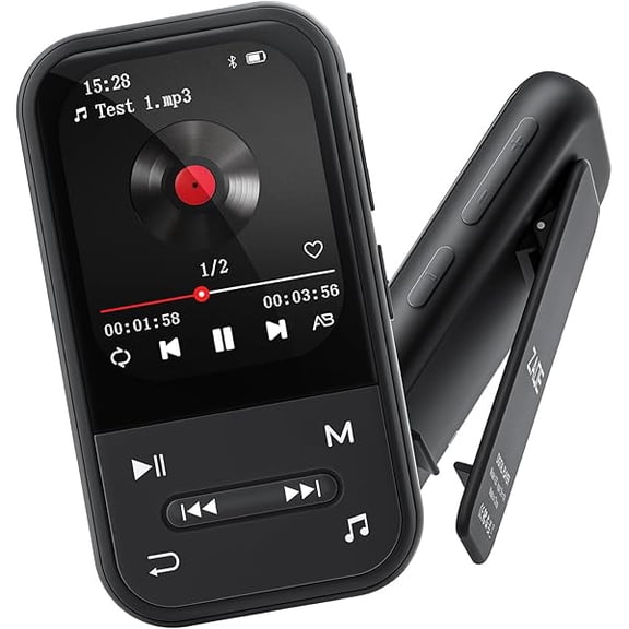 ZLC128GB MP3 Player - Clip MP3 Player with Bluetooth 5.3, Portable Music Player with FM Radio, Voice Recorder, Pedometer, Mini Design Ideal for Sport, Earphones Included (Clip Player)