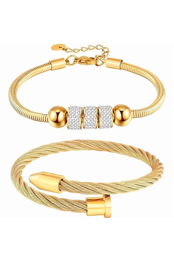 18K Gold Plated Nail Bracelet Set, Adjustable Stackable Bangles for Women, Trendy Jewelry Hand Chain Gifts for Lover Mom Her