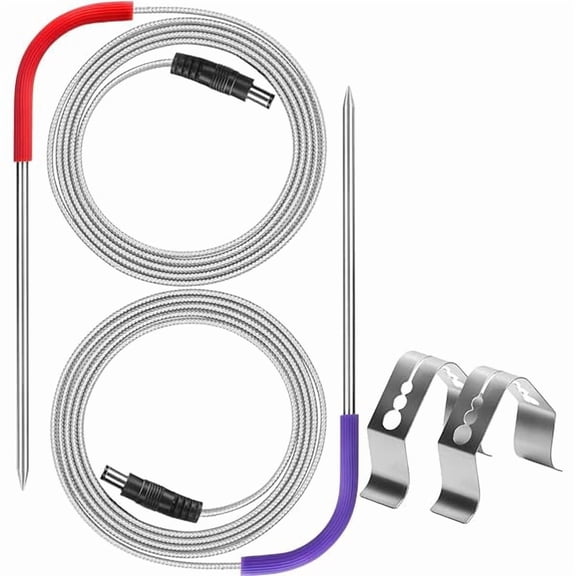 ZLC2-Pack Pellet Grill Temperature Meat Probe Compatible with Rec Tec Grills, Thermometer Meat Probe Replacment for RecTeq Grill, with 2-Pack Probe Holder Clips