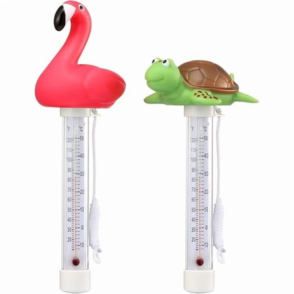 ZLC2 Packs Floating Pool Thermometer, Flamingo & Turtle Design Large Size Easy Accurate Readings for Water Temperature, Shatter Resistant with String for Outdoor & Indoor Swimming Pools & Spas