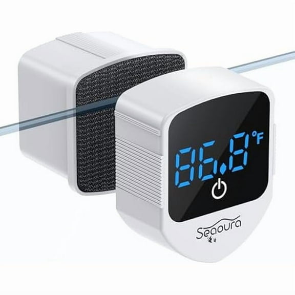 ZLC2-in-1 Mini Aquarium Magnetic Cleaner with Digital Thermometer, Fish Aquariums Magnets Brush only for Glass Tank,Tiny Magnet Floating Cleaning Tool for 1-30 Gallons