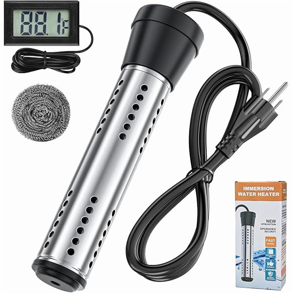 ZLC2000W Immersion Water Heater with Dry Burn Protection, Auto Shut-Off - Portable Electric Water Heater with LCD Thermometer 304 SS Guard, Bucket Heater for Camping, Bathtubs, Swimming Pools