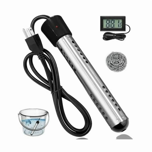 ZLC2000W Immersion Water Heater, Portable Electric Water Heater with LCD Thermometer, Fast Heating Bucket Heater with 304 Stainless Steel, Ideal for Home, Camping, and Outdoor Use