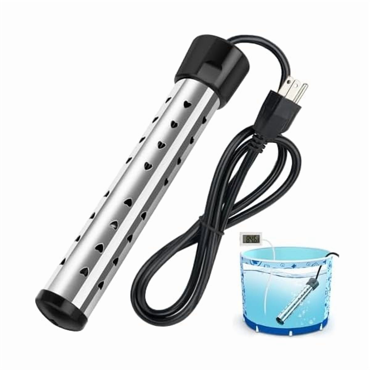 ZLC2000W Immersion Water Heater, Portable Water Heater Electric with 304 Stainless Steel, Bucket Bathtub Heater with Thermometer & Power-Off Protection, Quickly Heat 5 Gallons of Water in Minutes