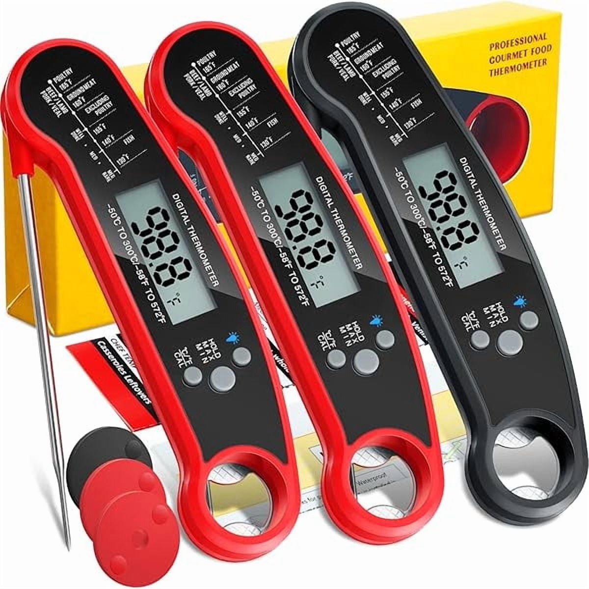 ZLC3 Pcs Digital Meat Thermometer with Probe Waterproof Fast Read Food Thermometer Kitchen Grilling Cooking with Backlight Magnet and Calibration for Baking BBQ(Red, Black)