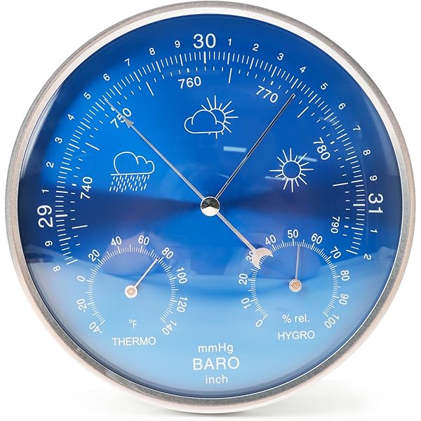 ZLC3-in-1 All-Season Wall Hanging Thermometer, Barometer, Hygrometer | Accurate Weather Station for Home and Office | Fahrenheit Edition in/Outdoor(Blue)