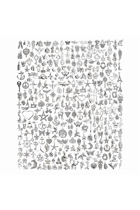 300 PCS Wholesale Bulk Lots Jewelry Making Charms Mixed Smooth Tibetan Silver Alloy Charms Pendants DIY for Bracelet Necklace Jewelry Making and Crafting