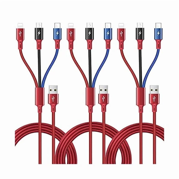 ZLC3Pack 5Ft Multiple Charging Cable 3-in-1 Braided Multi Charger Cord Fast Charging Cable Multi Charger Cable for Type C/Micro USB Port for Cell Phones/iPhone 16 15 14 13/ Samsung/PS/Tablets & More