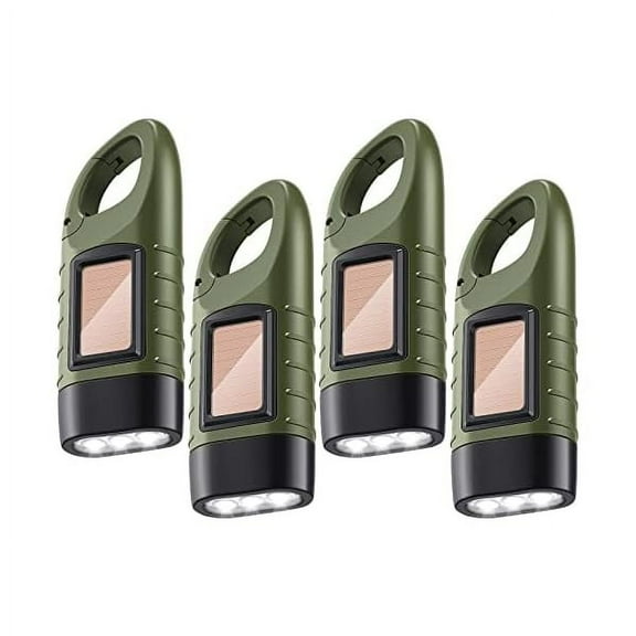 ZLC4 Pieces Hand Crank Solar Powered Flashlight LED Rechargeable Flashlight Survival Emergency Hand Crank Lantern Snap Carabiner Torch for Outdoor Sports Camping Hiking