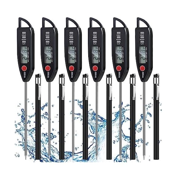 ZLC6 Set Waterproof Food Thermometer for Water, Liquid, Candle and Cooking Digital Meat Thermometer with Long Probe Instant Read for Kitchen BBQ Grill Candy (Black)