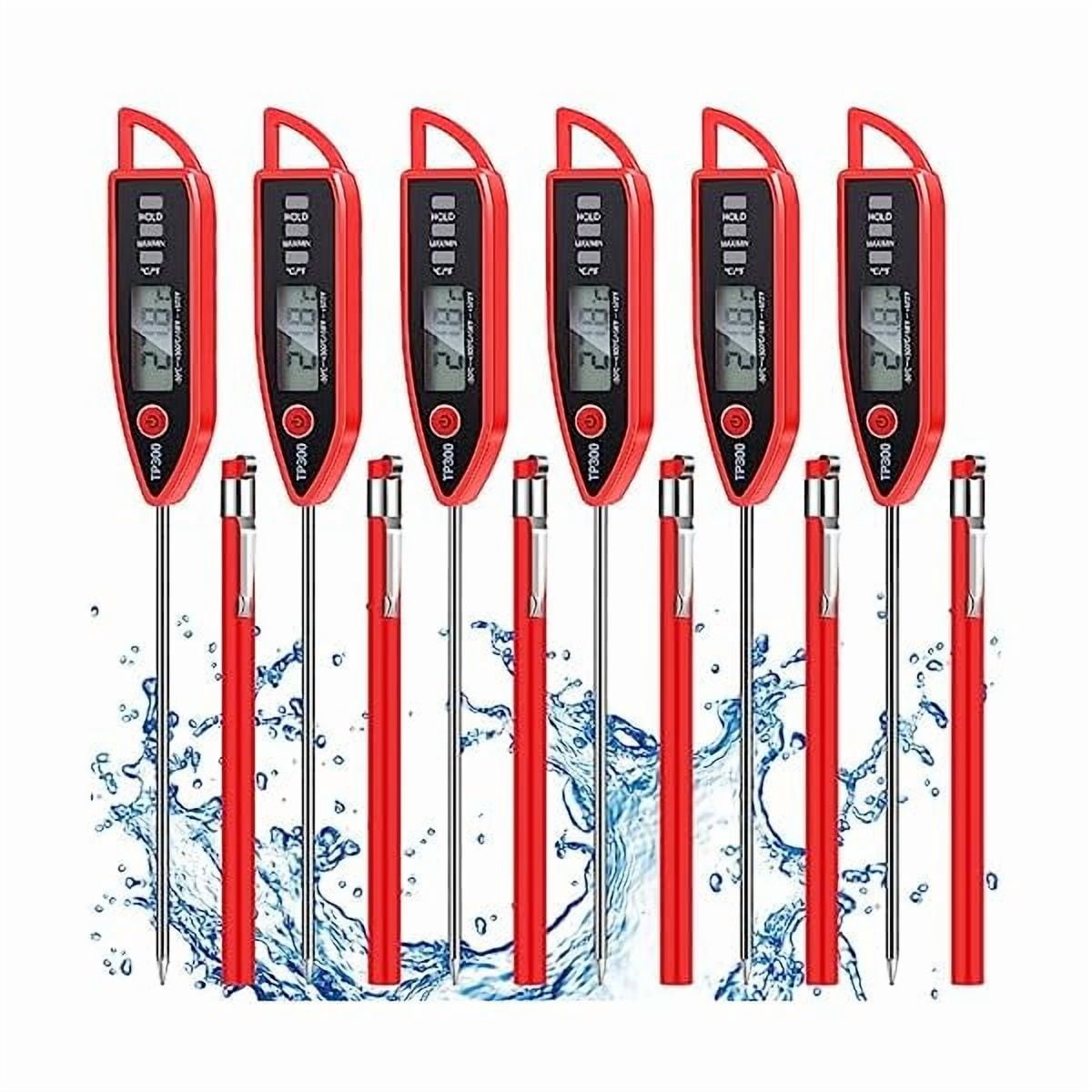 ZLC6 Set Waterproof Food Thermometer for Water, Liquid, Candle and Cooking Digital Meat Thermometer with Long Probe Instant Read for Kitchen BBQ Grill Candy (Red)