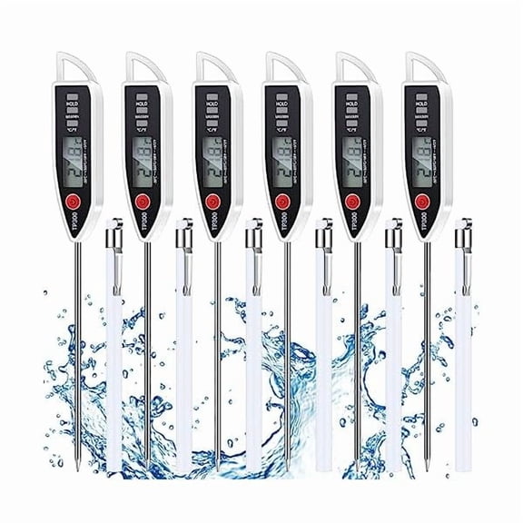 ZLC6 Set Waterproof Food Thermometer for Water, Liquid, Candle and Cooking Digital Meat Thermometer with Long Probe Instant Read for Kitchen BBQ Grill Candy (White)