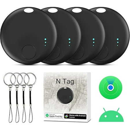 ZLCAir Tag for Android or iOS, Air Tags-4 Pack Smart Tag, Dual System Both iOS and Android Tracker Tags, Find My or Google'S Find Hub App, Keys Finder Item Locator for Wallets, Suitcases (Black)