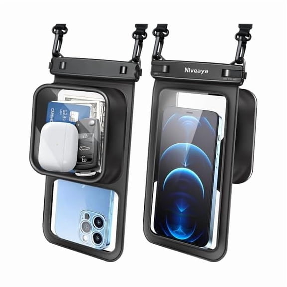 ZLCB [Floatable Floating Waterproof Phone Pouch 2 Pack-Up to 8.5", Large Space Adjustable Neck Lanyard Waterproof Phone Case, Phone Dry Bags for Vacation Beach Pool Kayak Cruise Travel Essentials